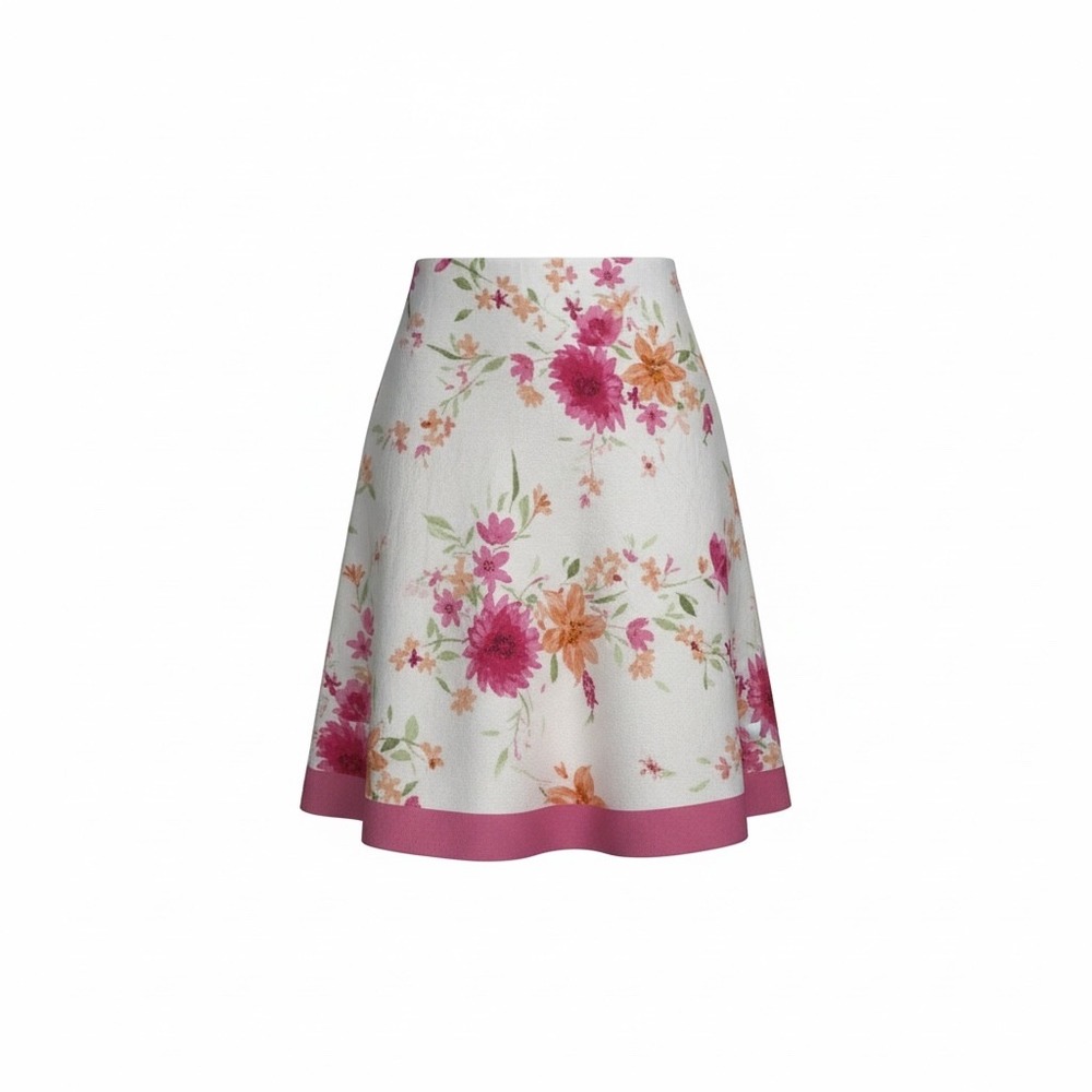 Emma James White‎ w/Pink Floral Linen Full Skirt 10 Petite